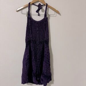 Vintage Magic Floral Embroidered Halter Dress Purple Bohemian Fairy-One Size